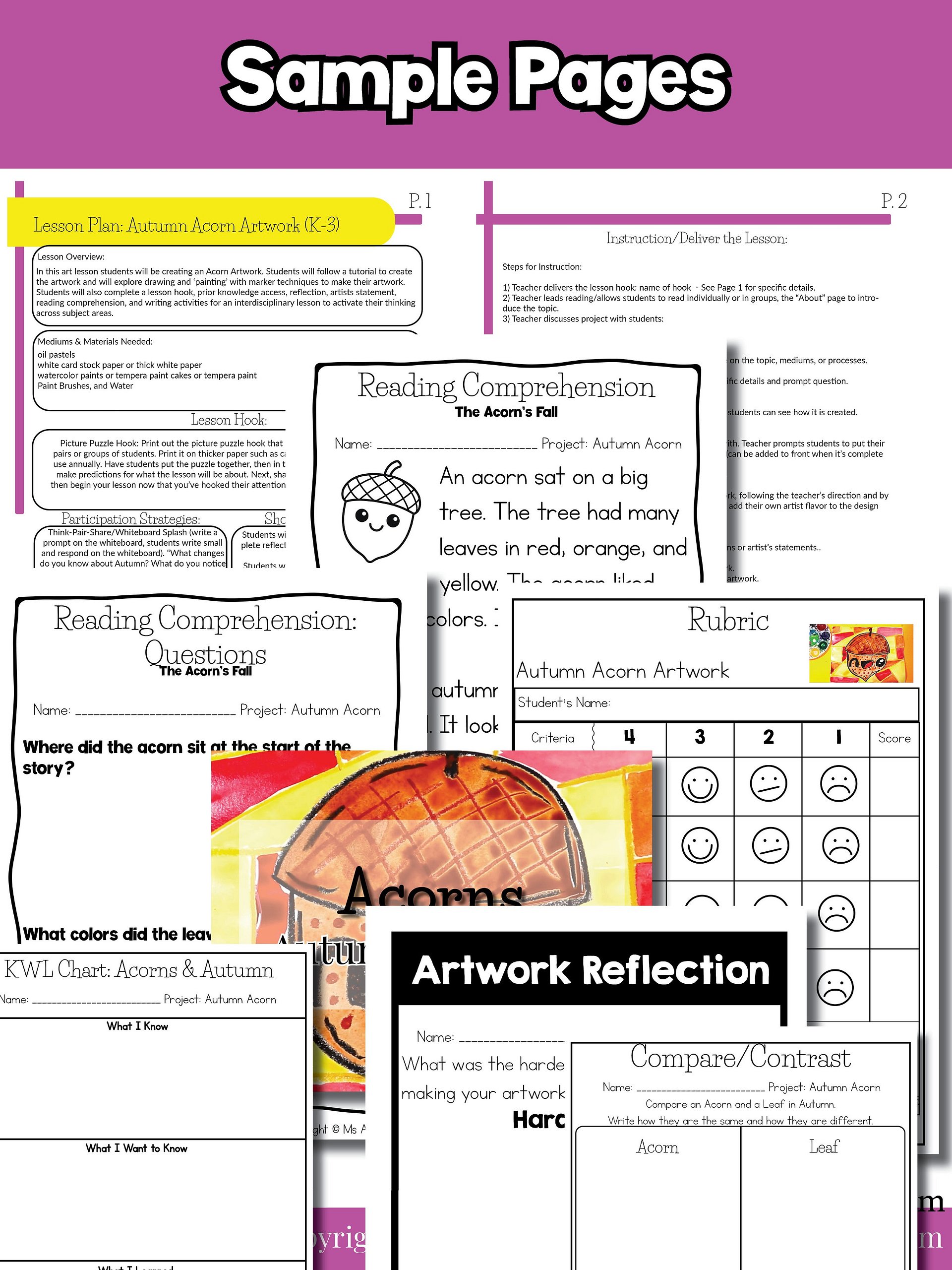 Autumn Acorn Warm Colors Art Project with Literacy & Reflection Activities (Grades K–3) product image (5)