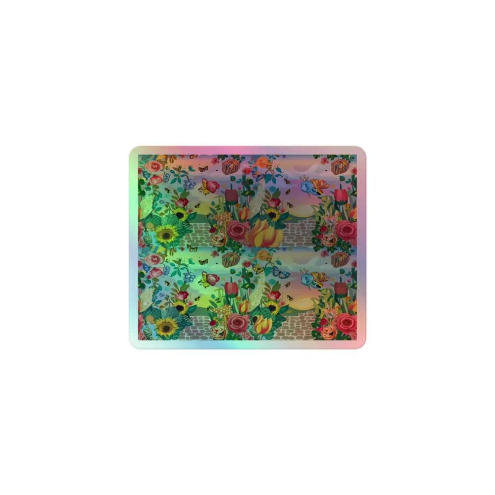 Enchanting Holographic Garden Sticker: Vibrant Flowers & Butterflies product image (1)
