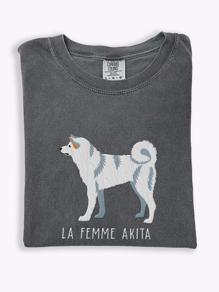 La Femme Akita T-Shirt(Embroidered) of a Japanese Akita(White) product image (1)