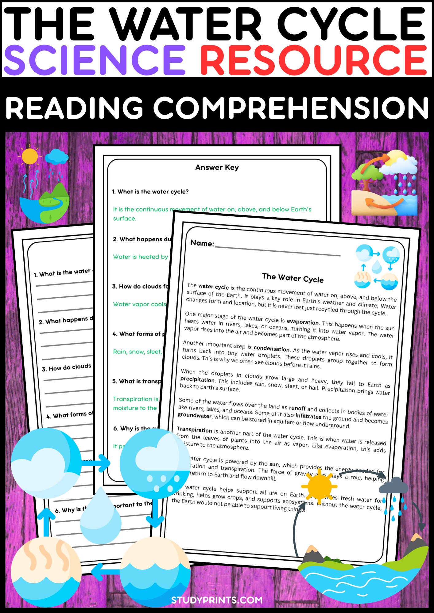 The Water Cycle Reading Passage with Comprehension Questions product image (1)