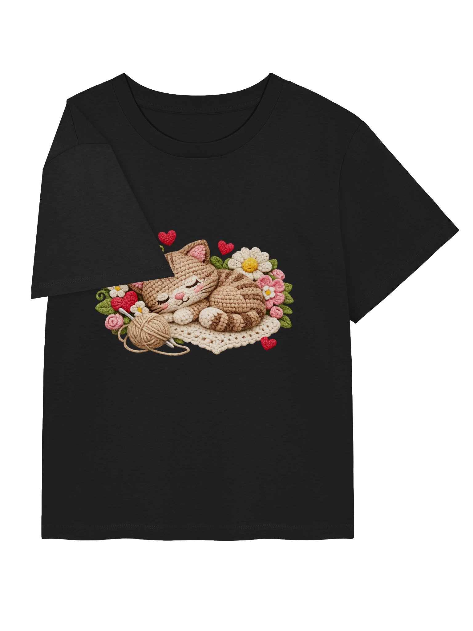 Cozy Crochet Sleeping Cat & Floral Bouquet Women's Organic T-Shirt product image (42)