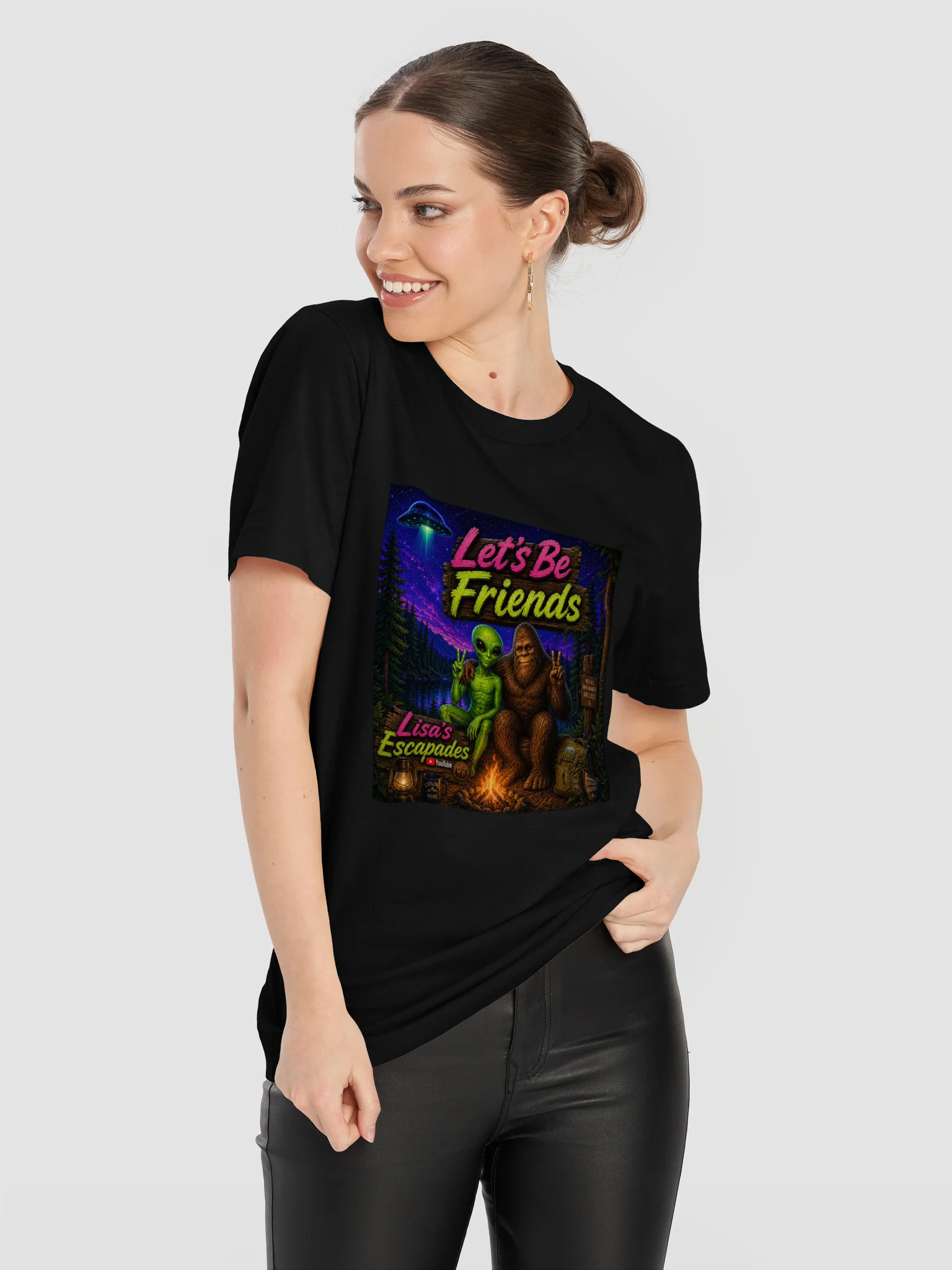 Let’s Be Friends Alien & Bigfoot Camping Tee product image (75)