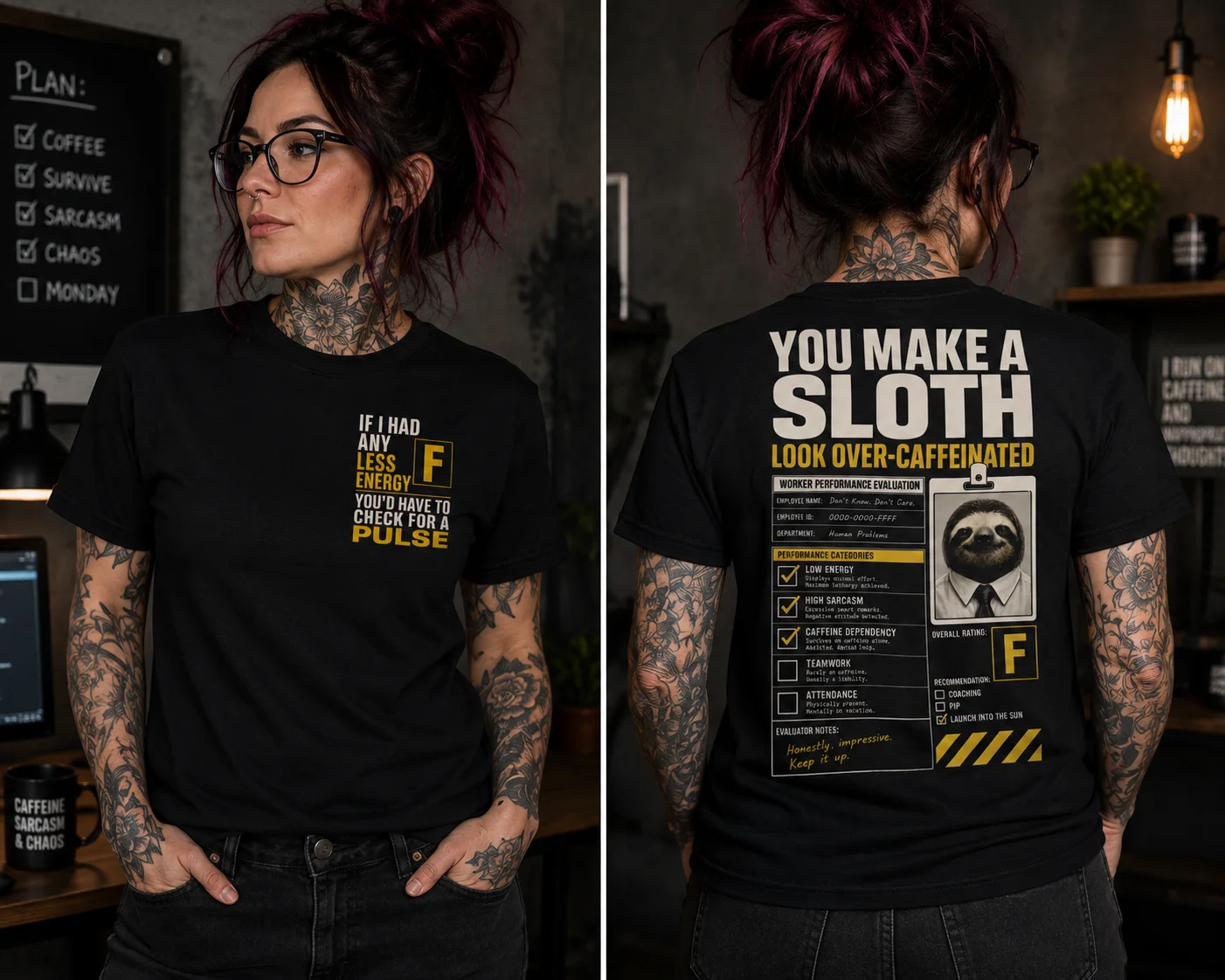 Worker Performance Evaluation: Low Energy Sloth | Heavyweight T-shirt product image (1)