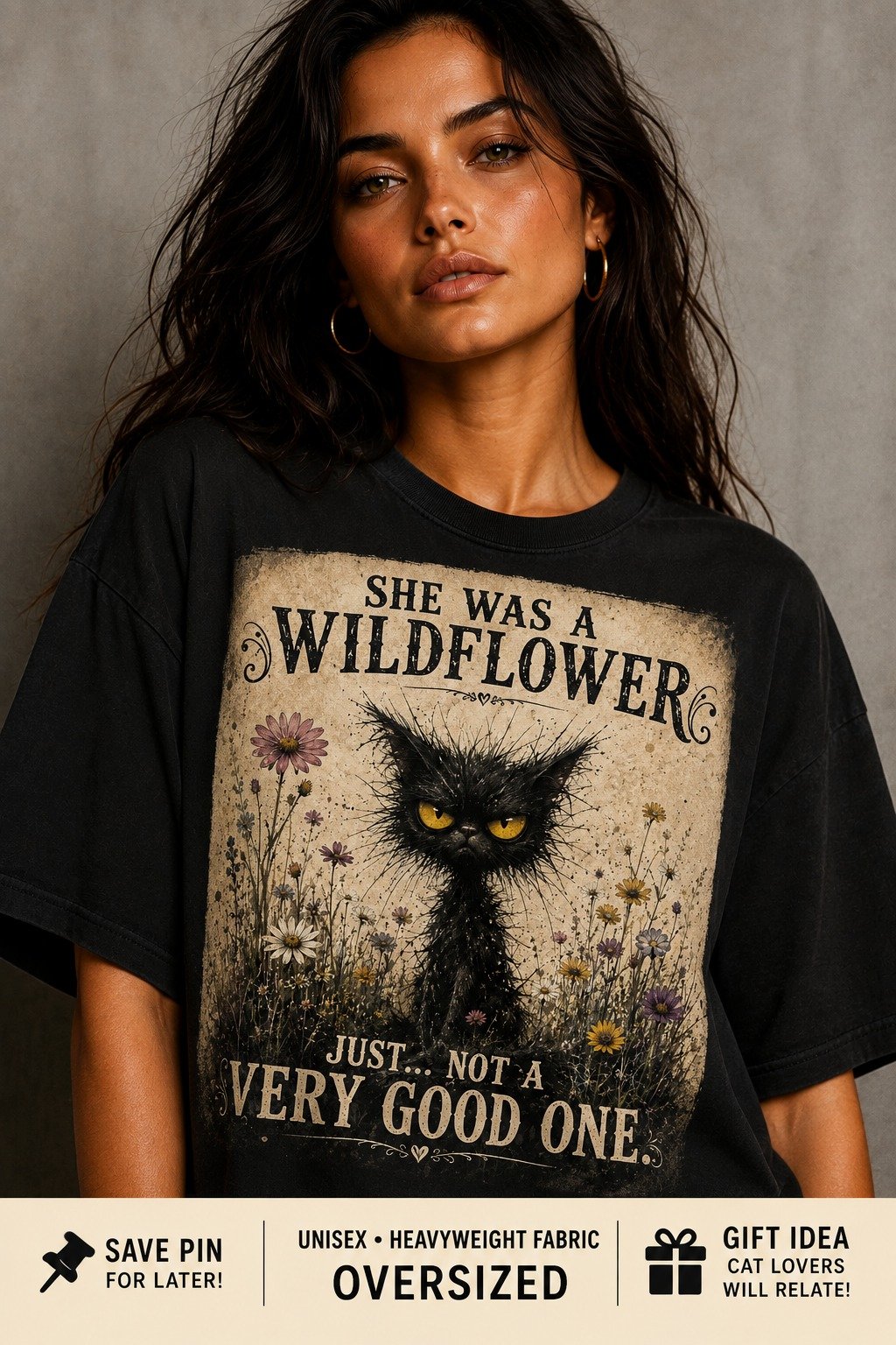 Funny Black Cat T Shirt She Was a Wildflower Cat Lover Gift for Sister Brother Aunt Uncle product image (1)