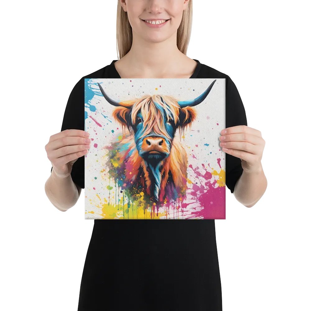 Multi Coloured Paint Splash Highland Cow Wall Art product image (4)