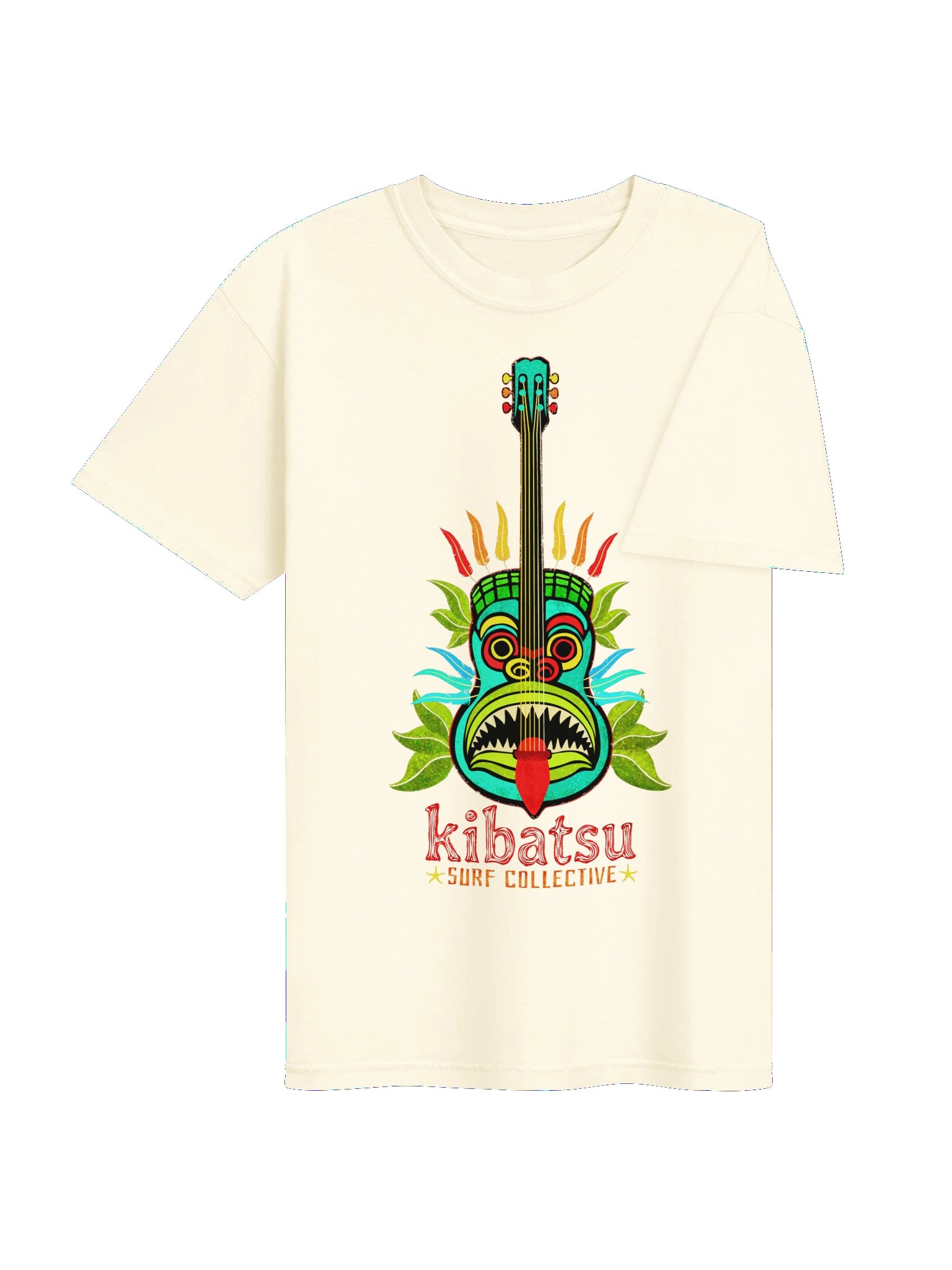 Kibatsu Surf Collective Feathered Tribal Mask Tiki Guitar T Shirt product image (220)