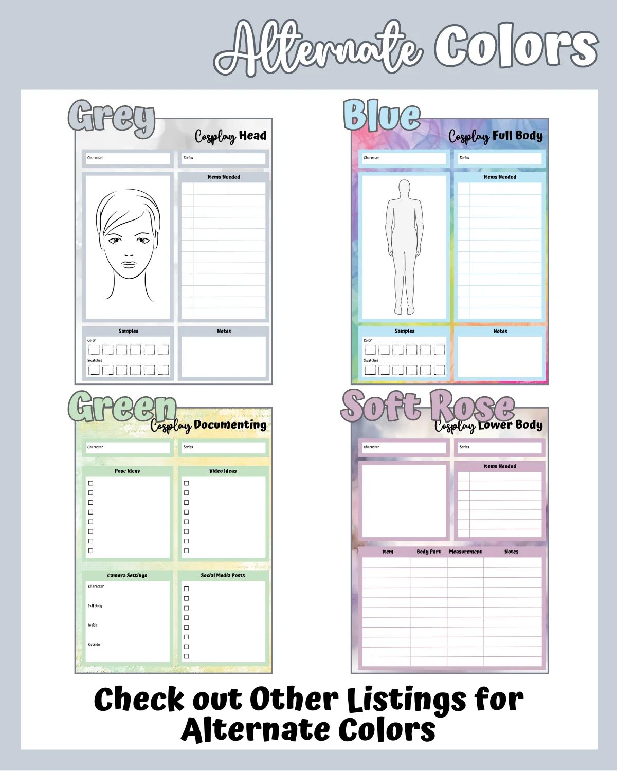 Grey Cosplay Planner Printable product image (5)