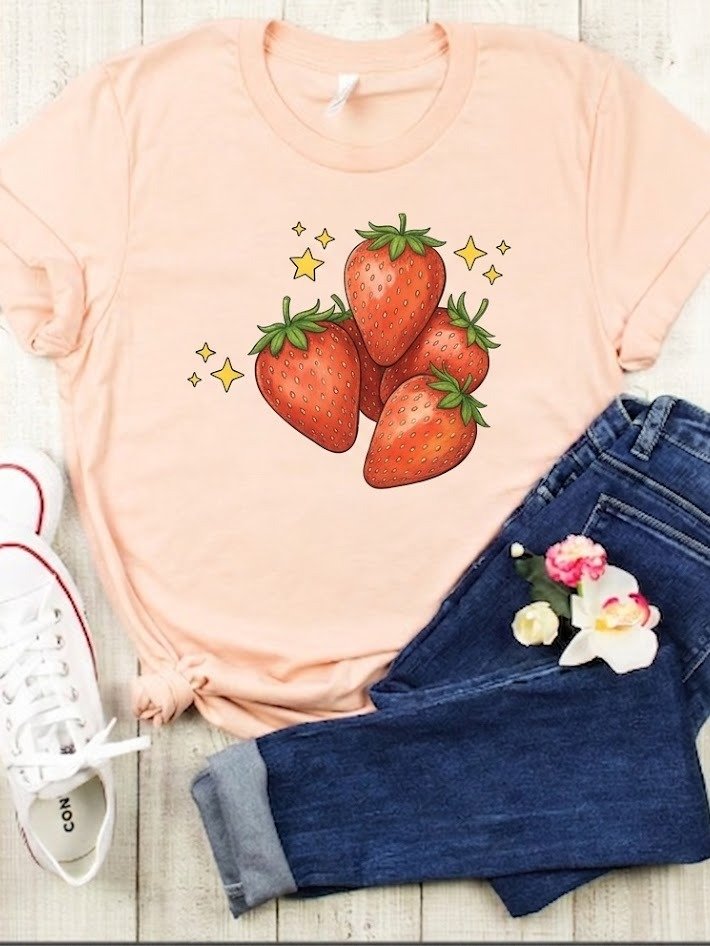 Cute Strawberry T-Shirt for Women | Minimalist Strawberry Graphic Tee | Kawaii Fruit Shirt product image (1)