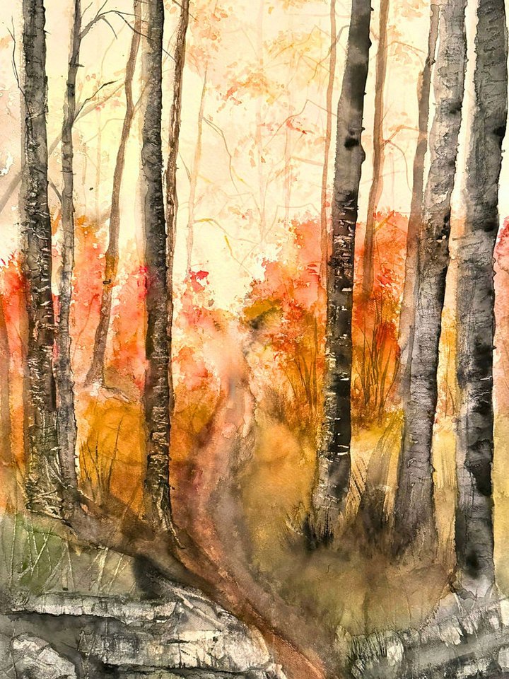 Veil of the Quiet Fire – Original Watercolor Landscape, Blue Ridge Mountains product image (1)