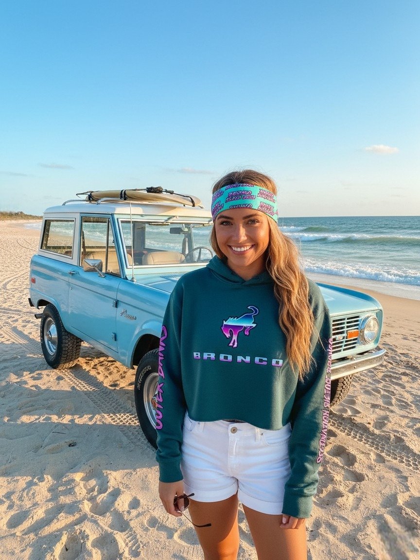 2026 Bronco Beach Bash OBX / Destination Bigfoot Bronco Collab | Bella+Canvas Fleece Women's Crop Hoodie (Multiple Colors Available) product image (1)