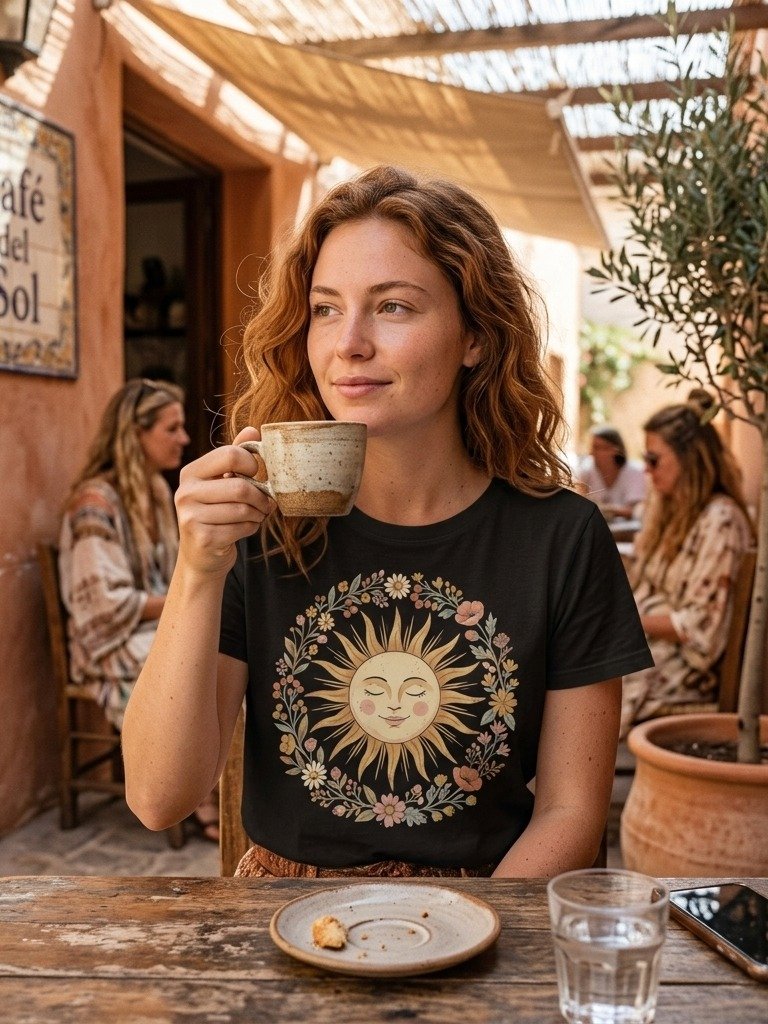Camiseta Gráfica Boho Sol Celestial | Estilo Místico Vintage product image (1)