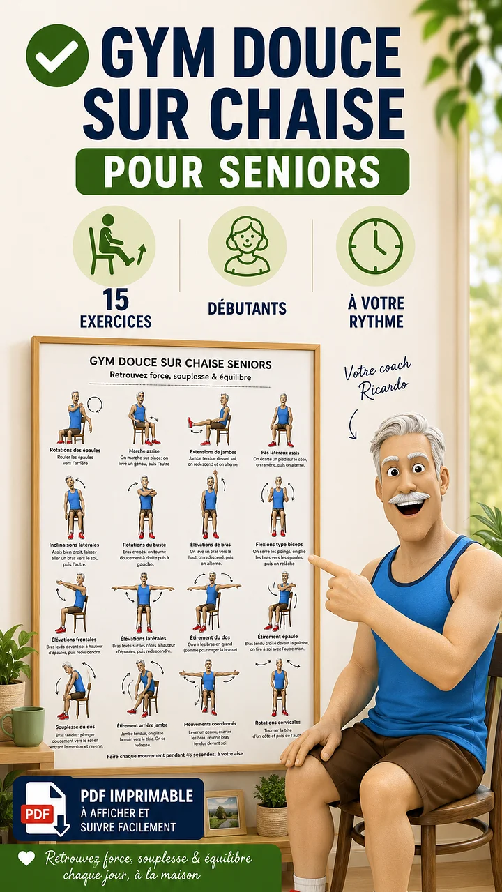 PDF - Gym DOUCE sur chaise Seniors - A Imprimer (3 formats: A2, A3, A4) product image (1)