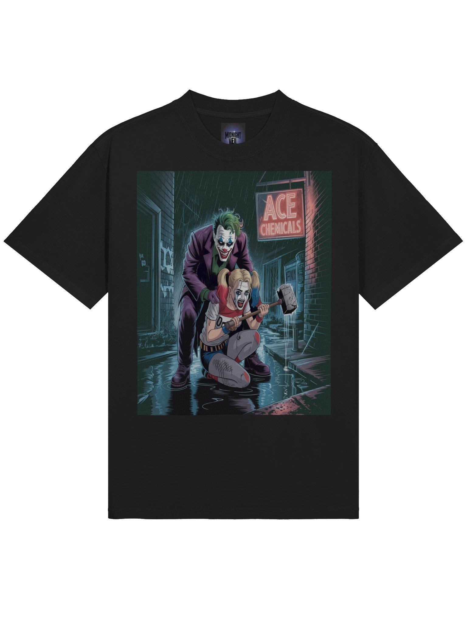 Joker & Harley Quinn 'Ace Chemicals' Rainy Night Hammer Oversized Faded T-Shirt product image (5)