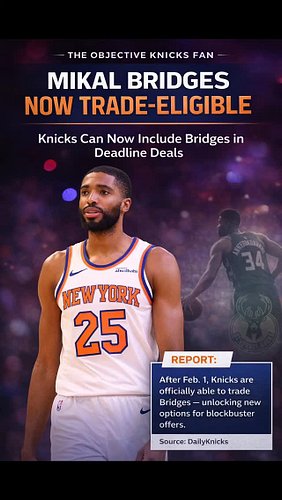 Mikal Bridges is now trade-eligible 👀 #theobjectiveknicksfan Knicks deadline strategy just changed — let’s break it down.

#t...