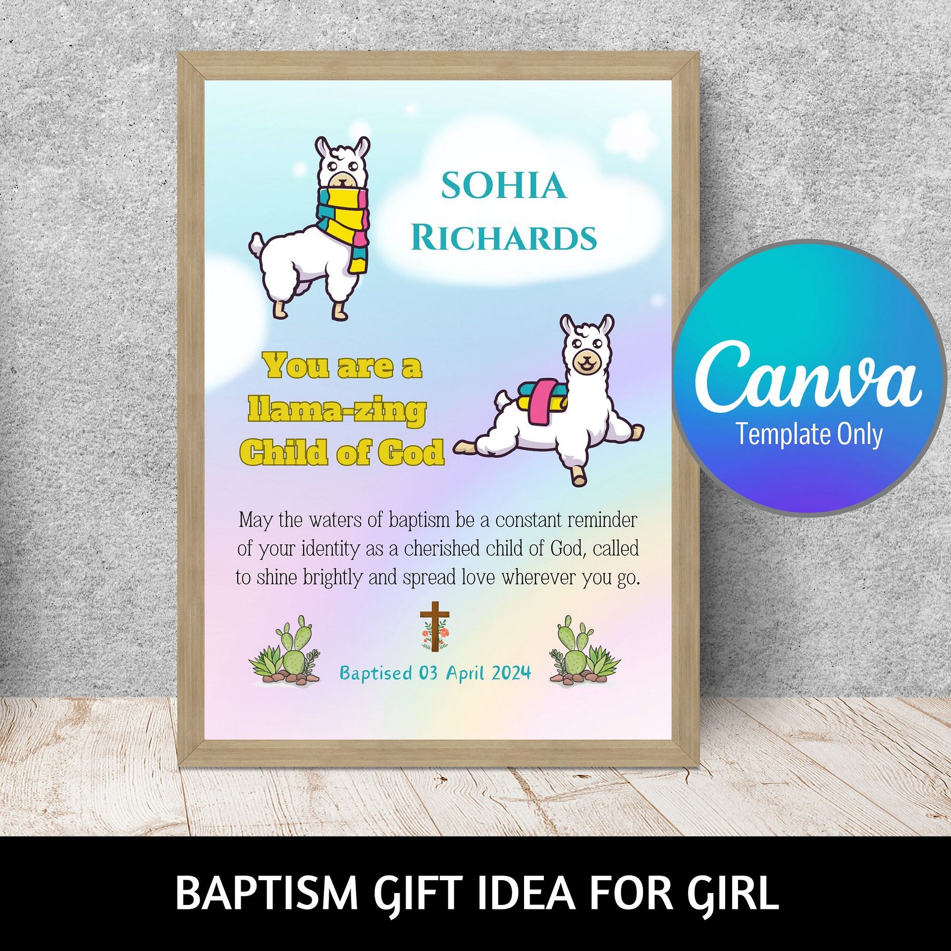 Llama Baptism Canva Template product image (1)