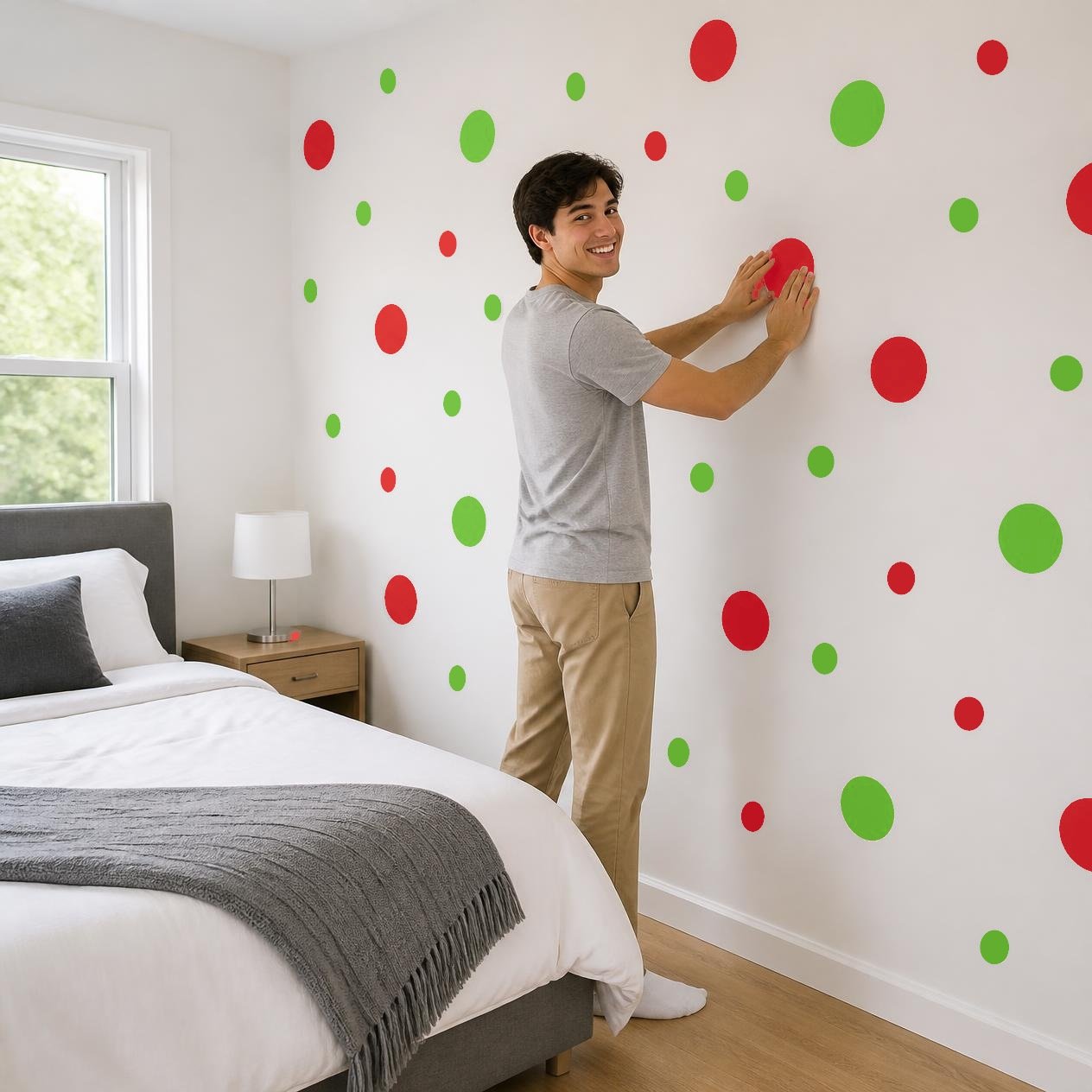 Lime Green and Red Polka Dot Wall Decals, 2" and 4" Vinyl Circle Stickers, Removable Dot Decals for Nursery, Kids Room, Playroom product image (4)