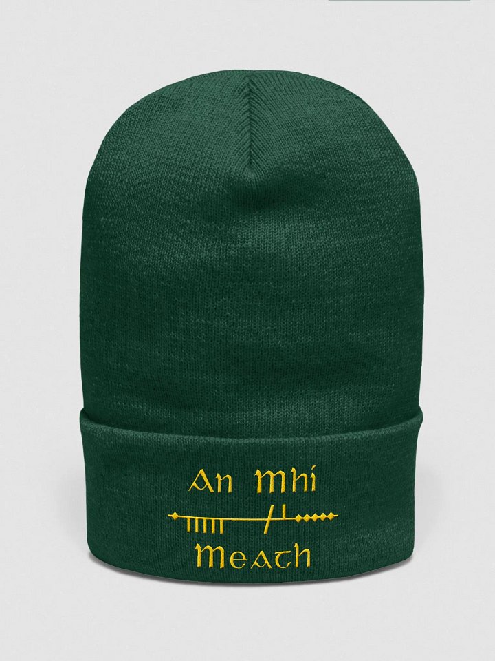 Meath/An MhÍ Scholastic style Ogham, green with gold, embroidered Cuffed Beanie product image (1)