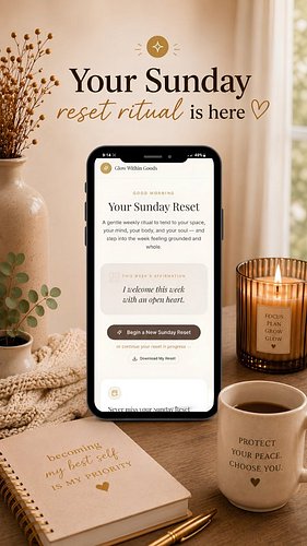 ✨ Meet Your Sunday Reset Companion App.

What if one peaceful hour on Sunday could help you feel calmer, more organized, and ...