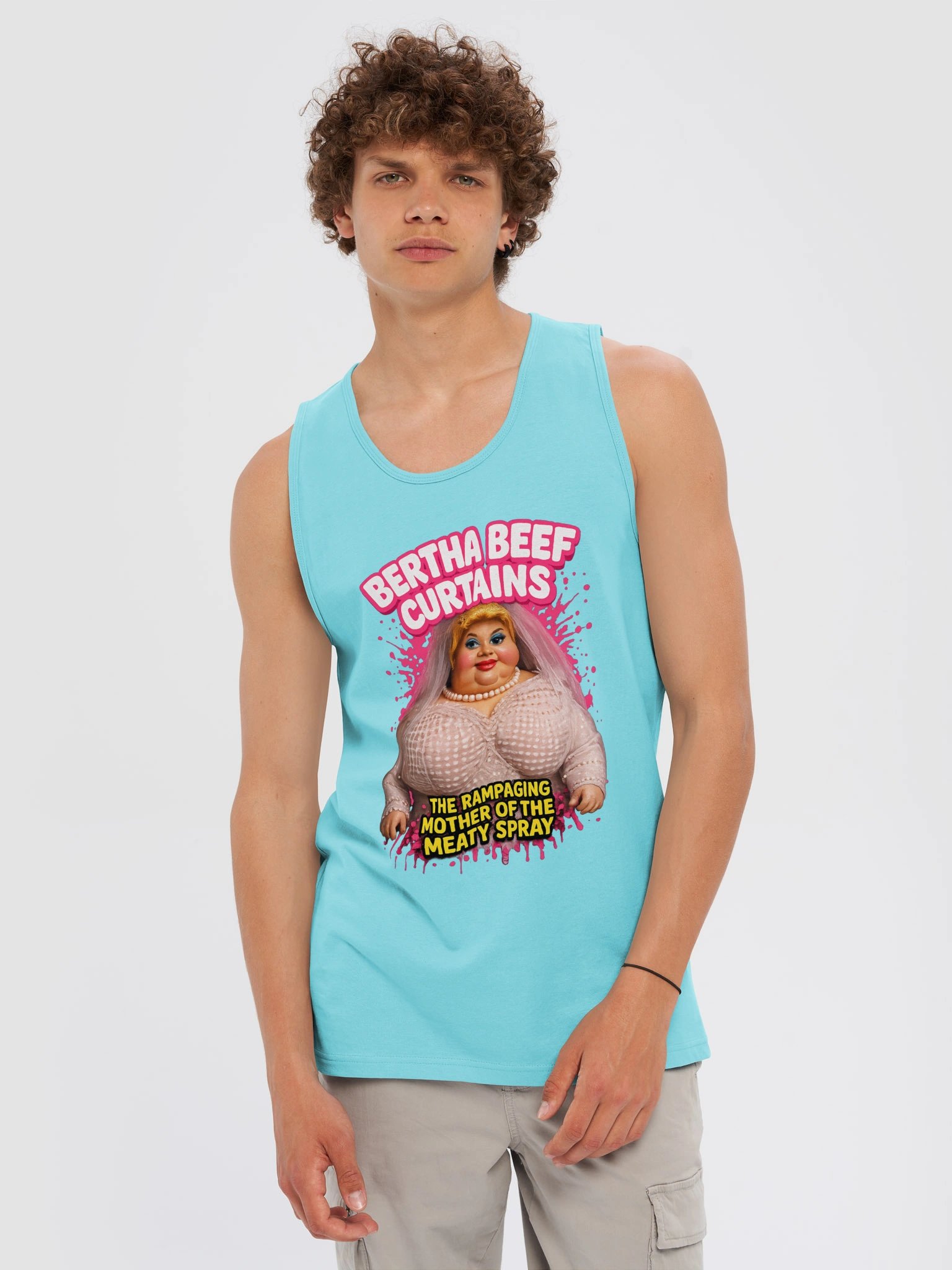 666 Toys | Bertha Beef Curtains | The Rampaging Mother Of The Meaty Spray | Cotton Heritage Men's Premium Tank Top product image (1)