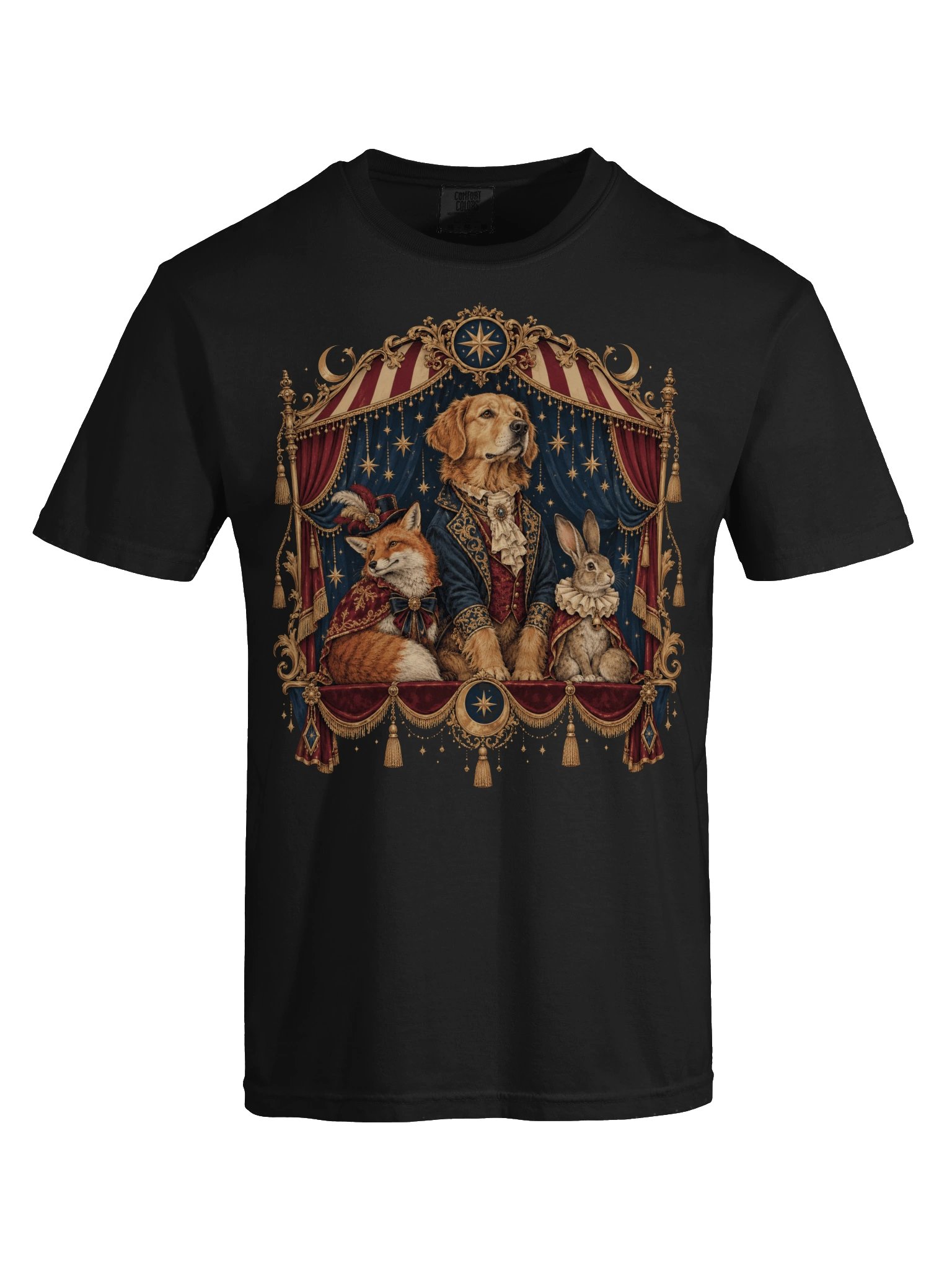 Vintage Animal Graphic T-Shirt | Dog Fox Rabbit Art Tee | Celestial Theater Shirt | Whimsical Animal Lover Tee product image (4)