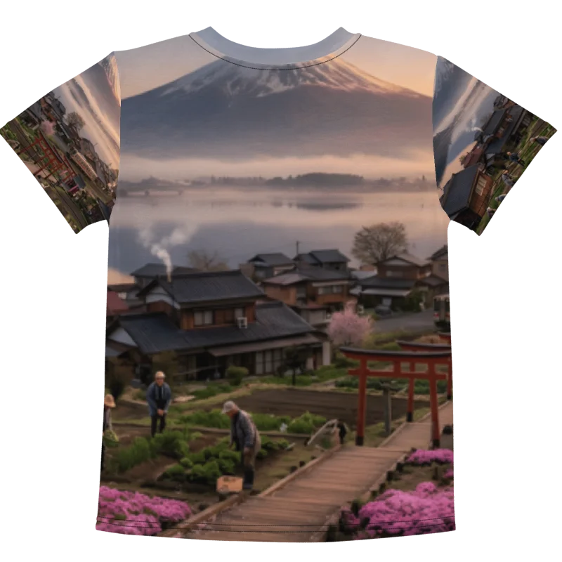 Mount Fuji & Japanese Village Kids Crew Neck T-Shirt | Graphic Tee product image (2)