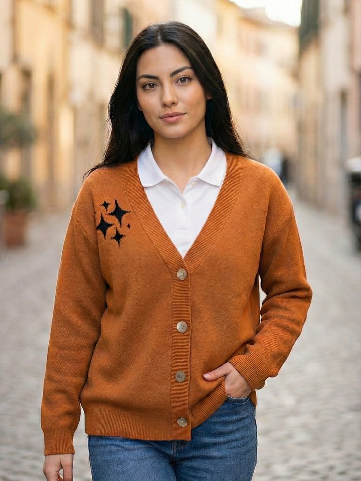 Orange Knitted Cardigan Without Pocket product image (1)