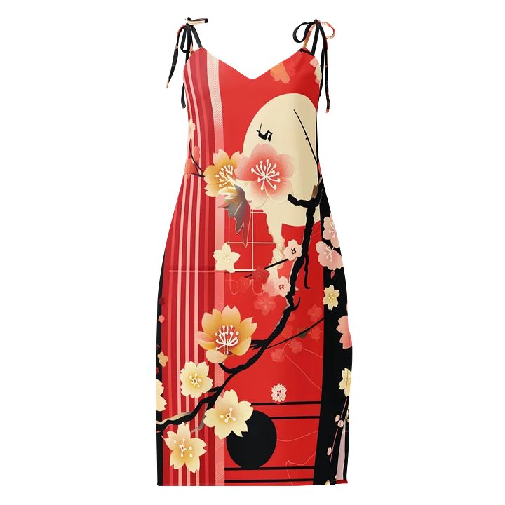 Japanese Sakura Midi Slip Dress | Red Cherry Blossom Chiffon Summer Dress product image (1)