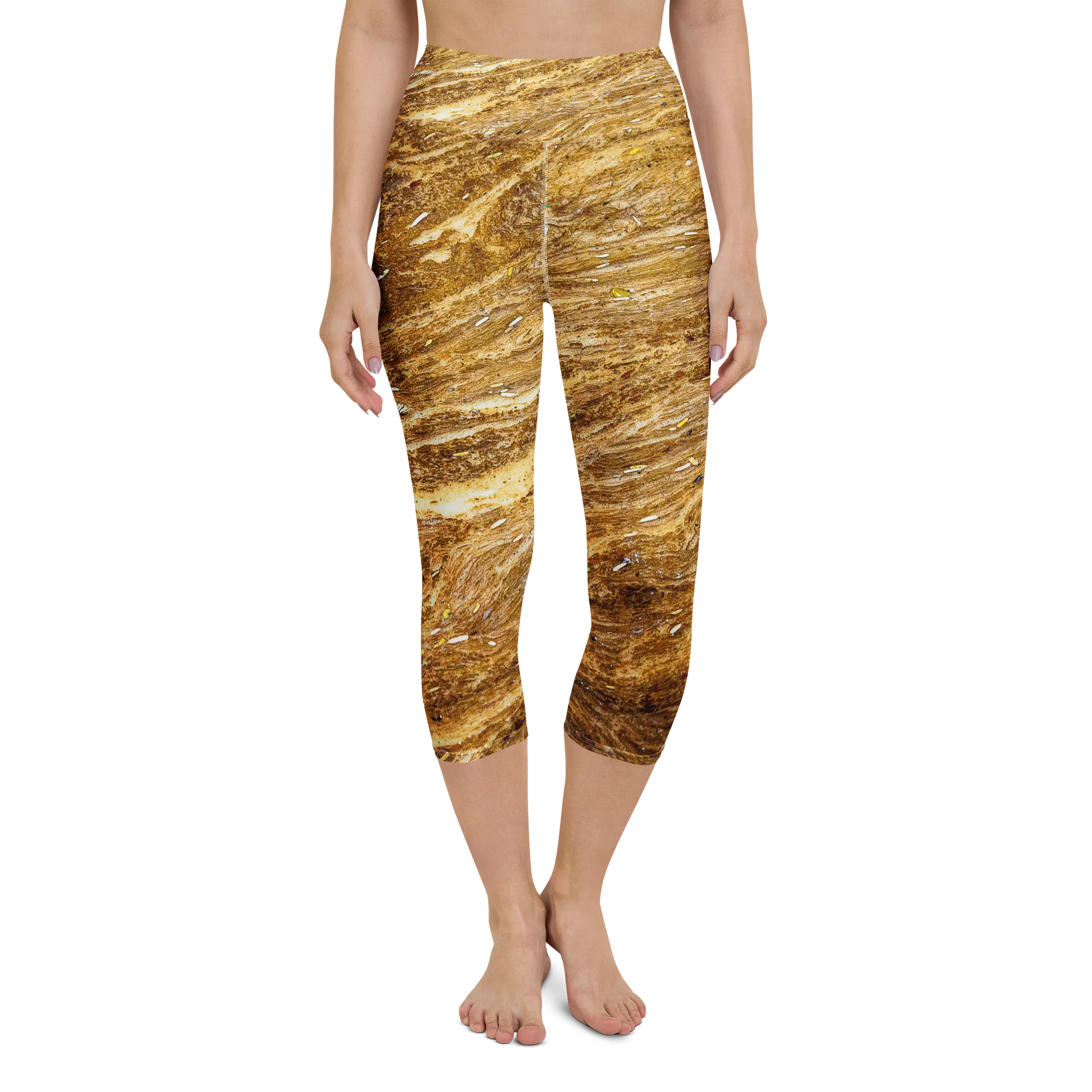 Golden Strata All-Over Print Yoga Capri Leggings product image (4)