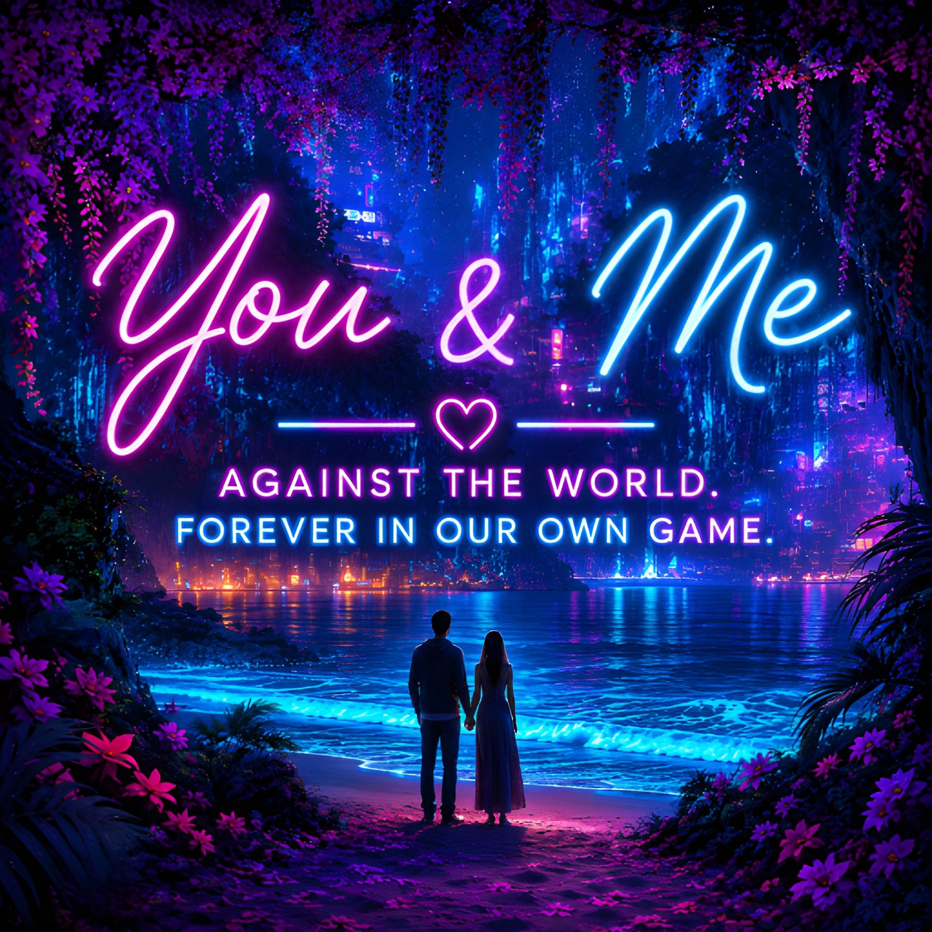 Neon You & Me Against the World Wall Art | Romantic Couple Digital Download product image (2)