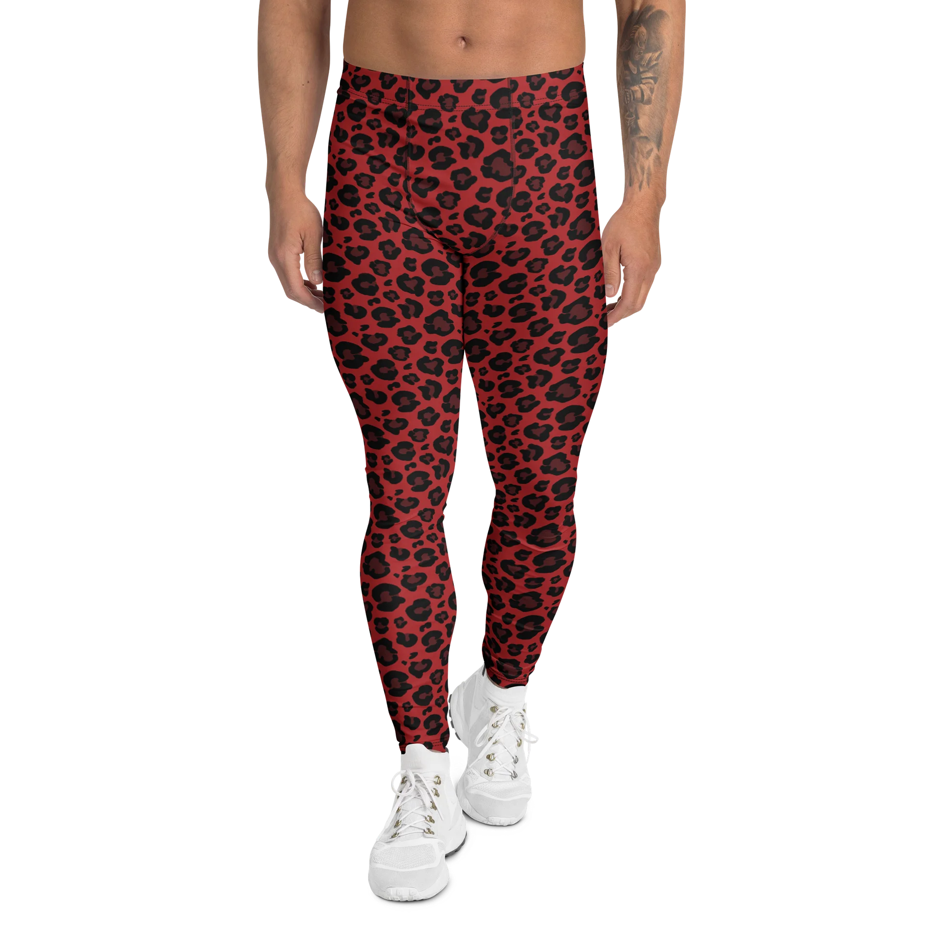 Modern Bold Red Leopard Print Men's Leggings product image (1)