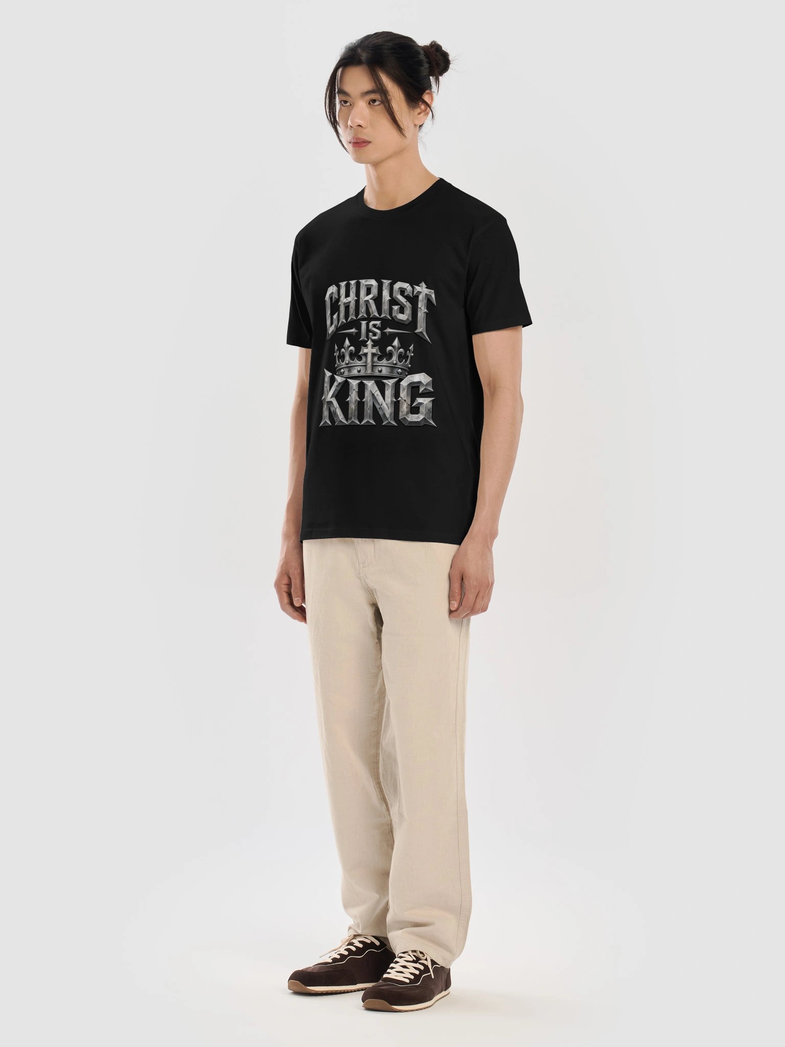 Men's Christ Is King Christian T-Shirt – Bold Crown & Cross Faith Tee product image (2)