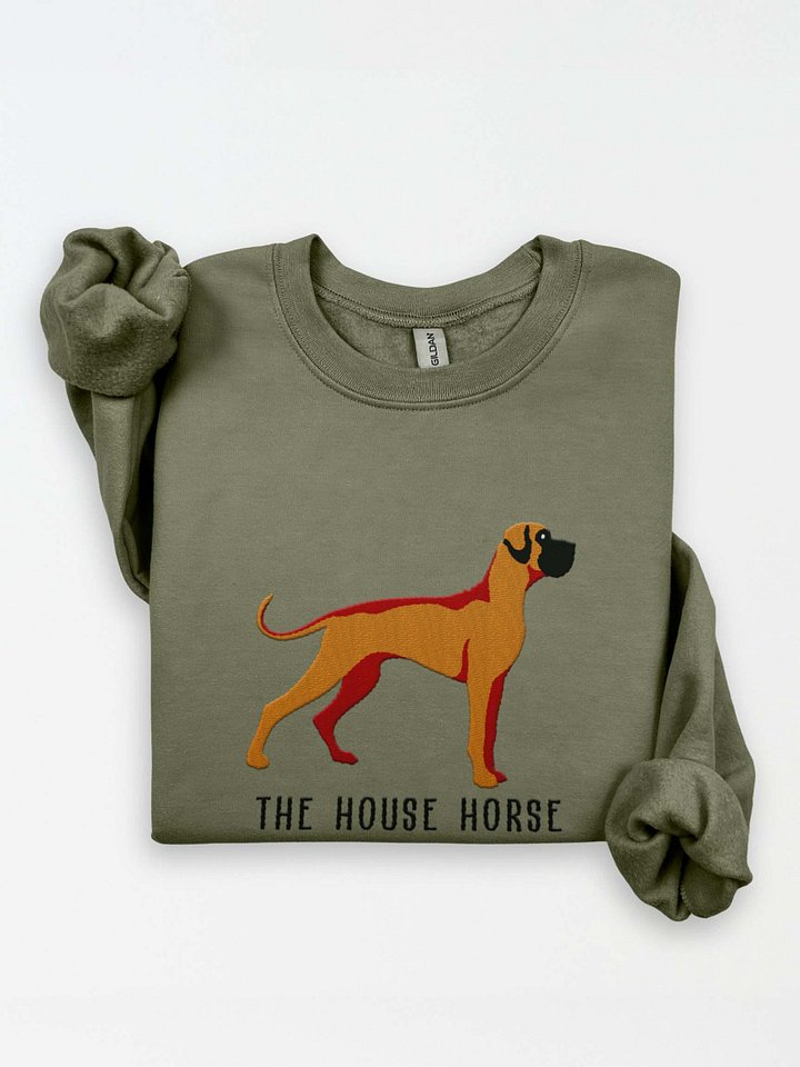 The House Horse Sweatshirt (Embroidered) of a Great Dane(Tan, Black Mask) product image (1)