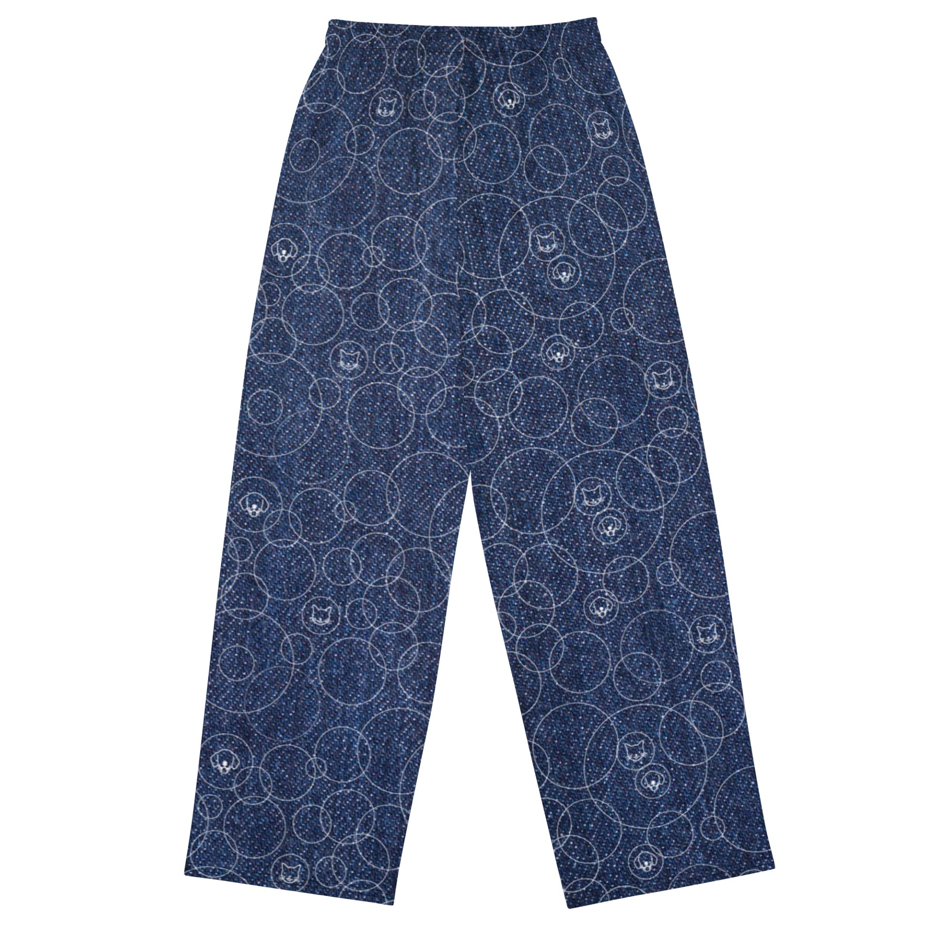 Faux Denim Wide Leg Cozy Dog and Cat Pattern Pants product image (2)