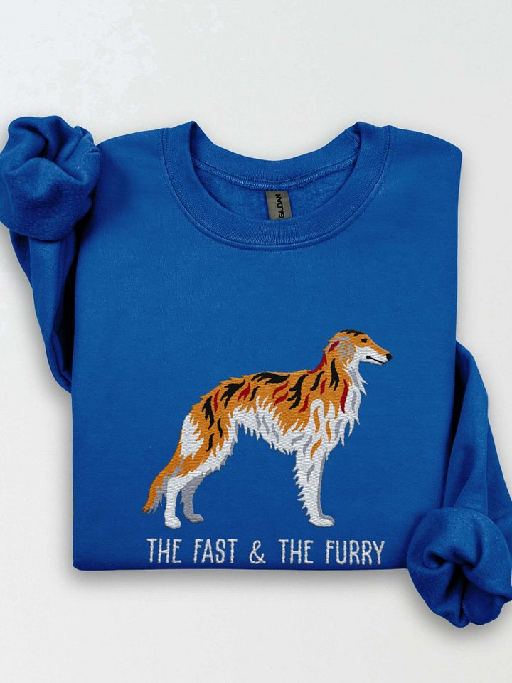 The Fast & The Furry Sweatshirt (Embroidered) of a Silken Windhound(Brindle) product image (1)