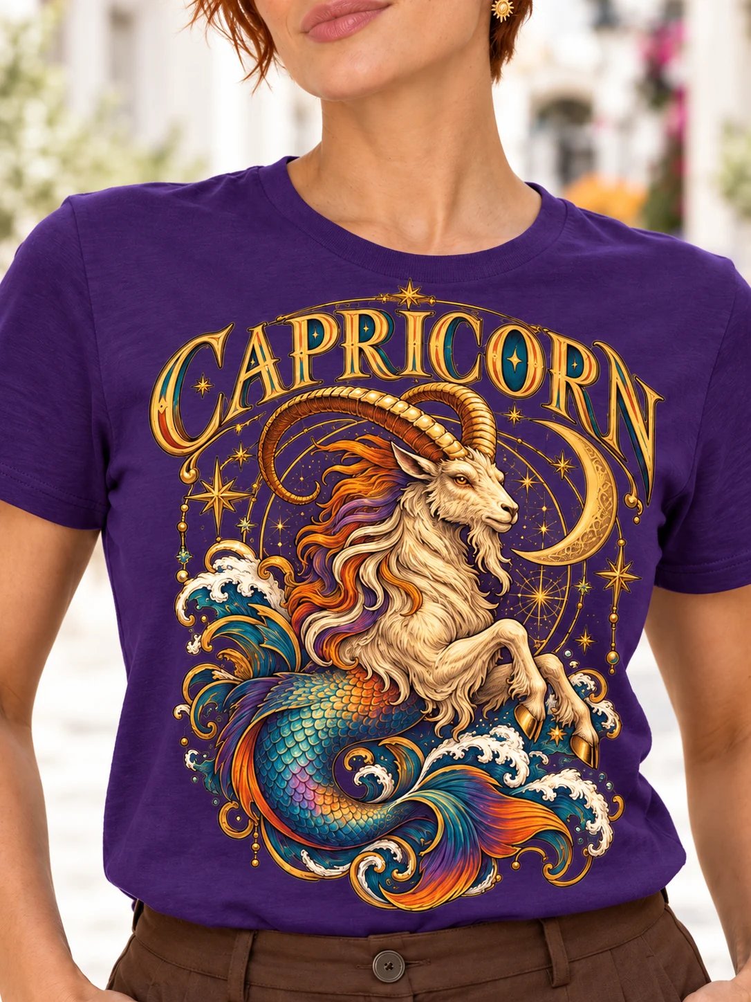 Capricorn Zodiac T-Shirt With Mythical Celestial Sea-Goat product image (1)