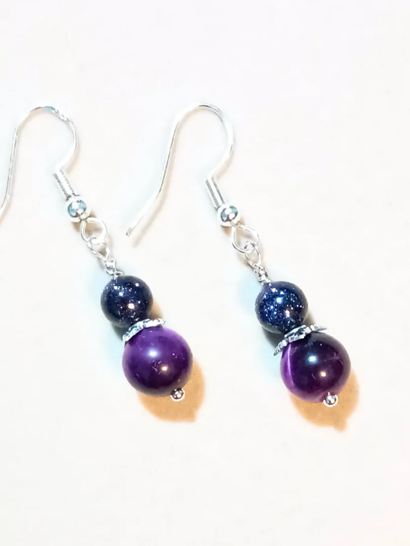 Blue & Purple lightweight Earrings | Hand-Crafted, Silver-Tone | "Moon Blossoms" product image (1)