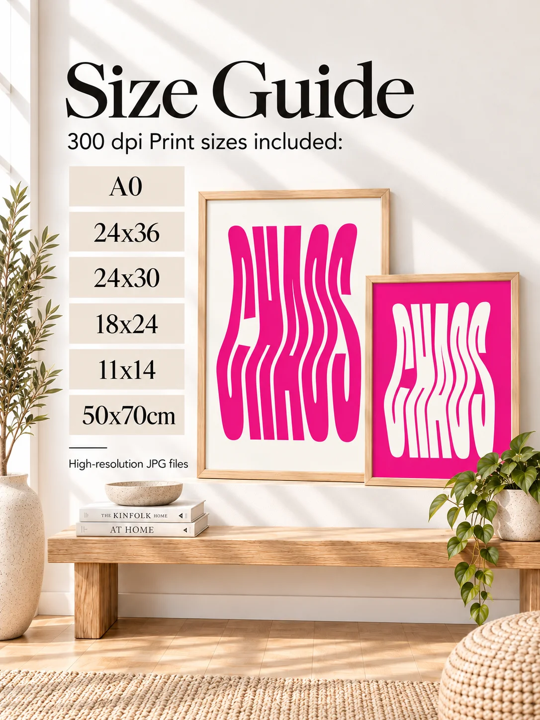 CHAOS Typography Poster, Hot Pink Wavy Retro Printable Wall Art, Dopamine Y2K Decor, Funky Dorm Bedroom Digital Download product image (3)