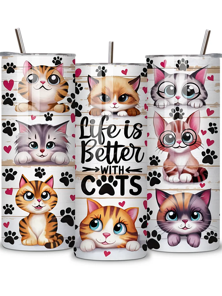 Life is Better with Cats 20oz Skinny Tumbler with Metal Straw – Cute Cat Design – Double-Walled Insulated Stainless Steel Tumbler for Hot & Cold Drinks, Gift for Cat Lovers product image (2)