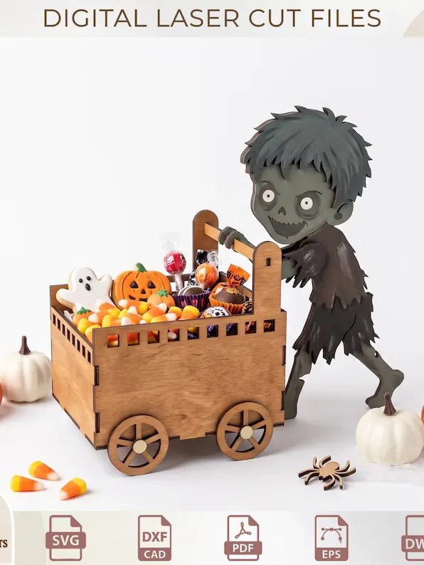 3D Halloween Candy Box SVG Bundle – Spooky Treat Cart Laser Cut Files for Glowforge & Woodworking product image (7)