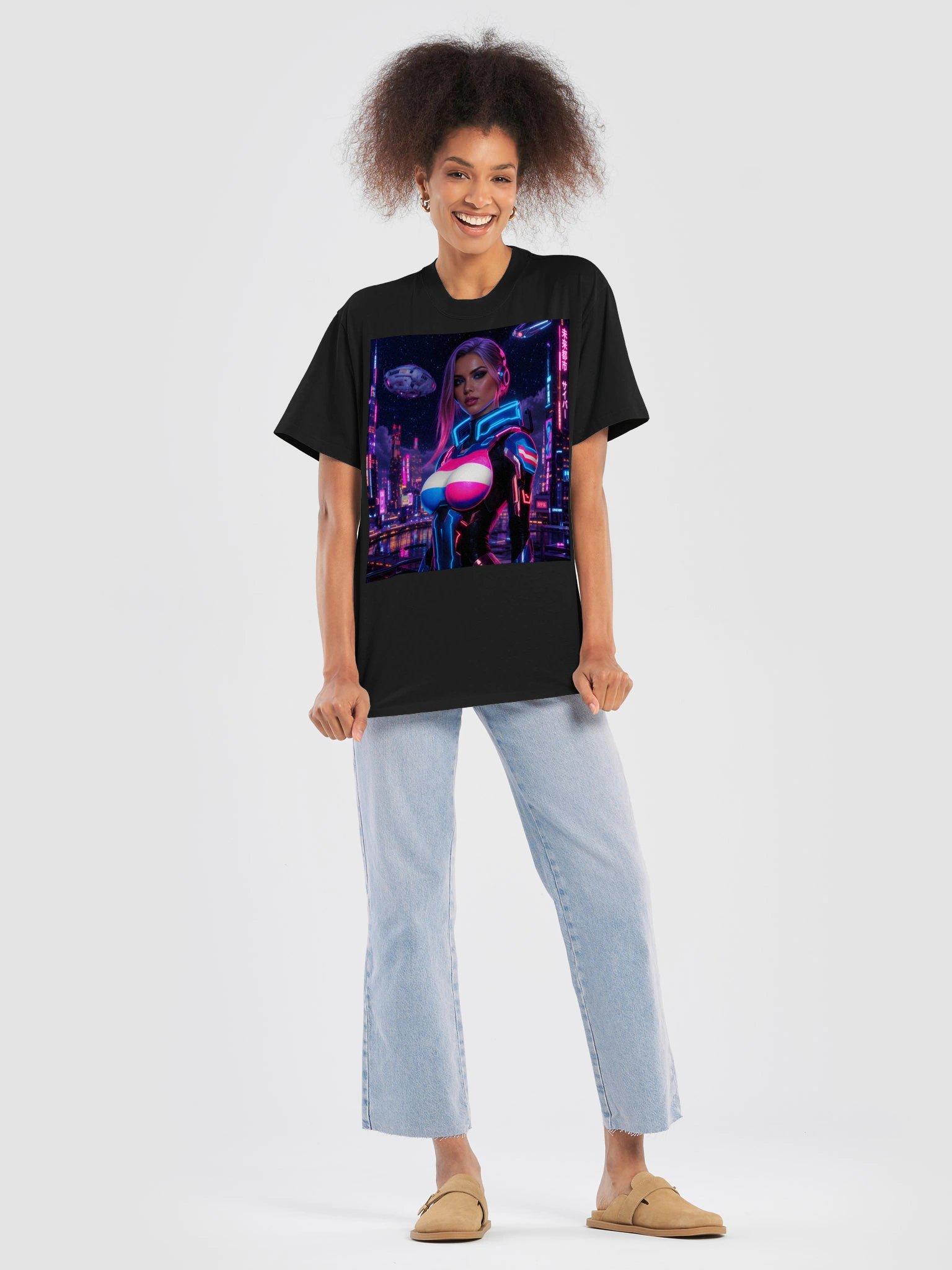 "Oversized Cyberpunk Trans Pride T-Shirt - Neon Sci-Fi Streetwear" product image (8)