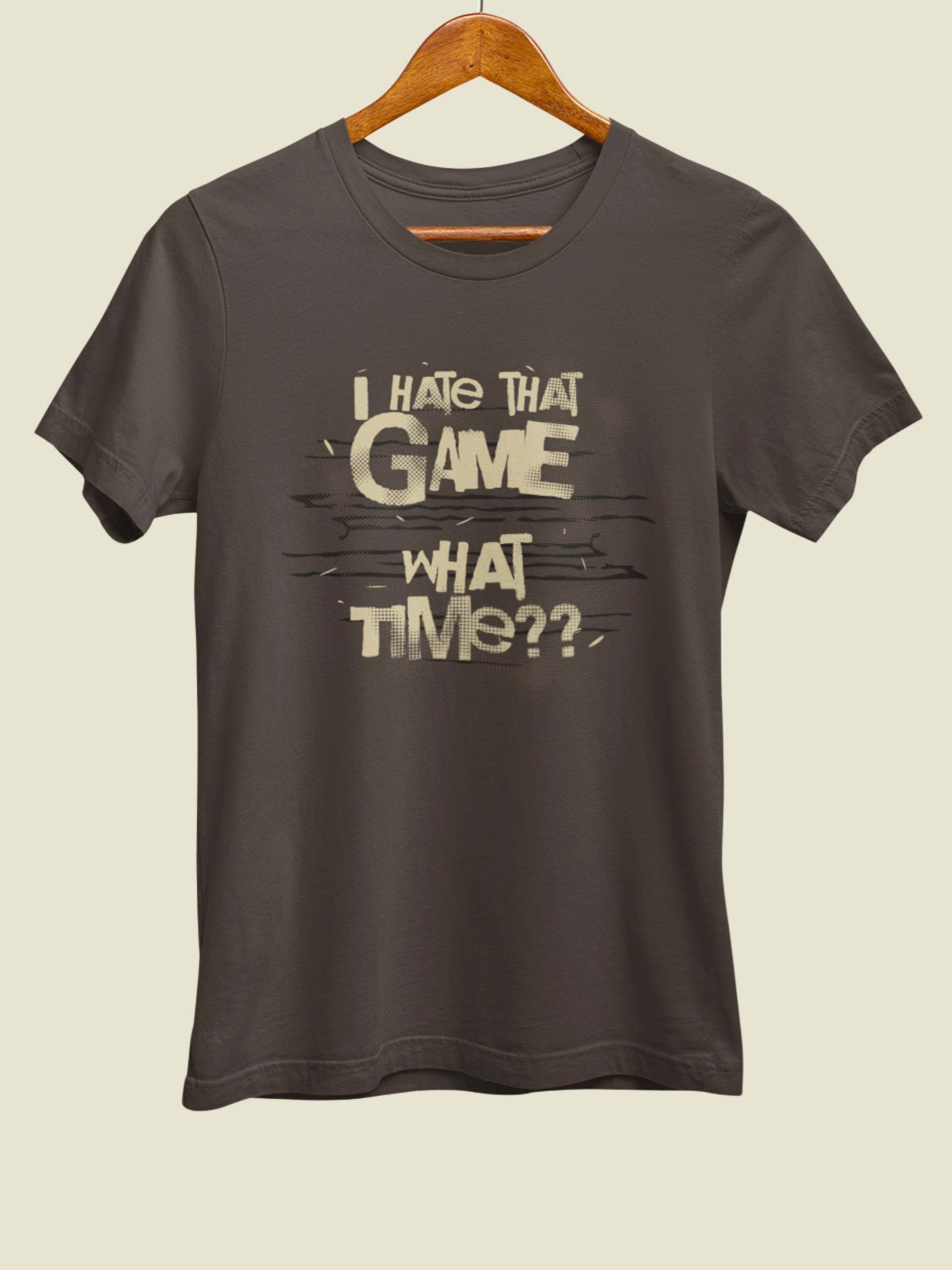 Funny Board Game Addict Shirt, Unisex Brown T-shirt for Board Gamers, I Hate That Game What Time? product image (2)