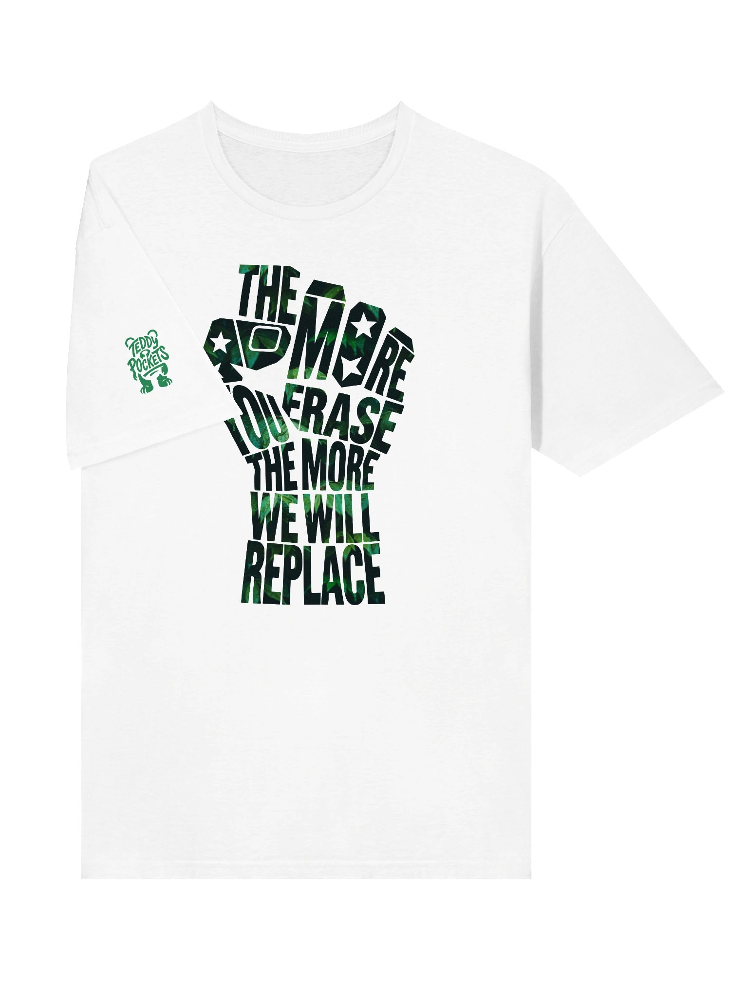 THE MORE YOU ERASE FIST Graphic T-Shirt Forest on White product image (3)