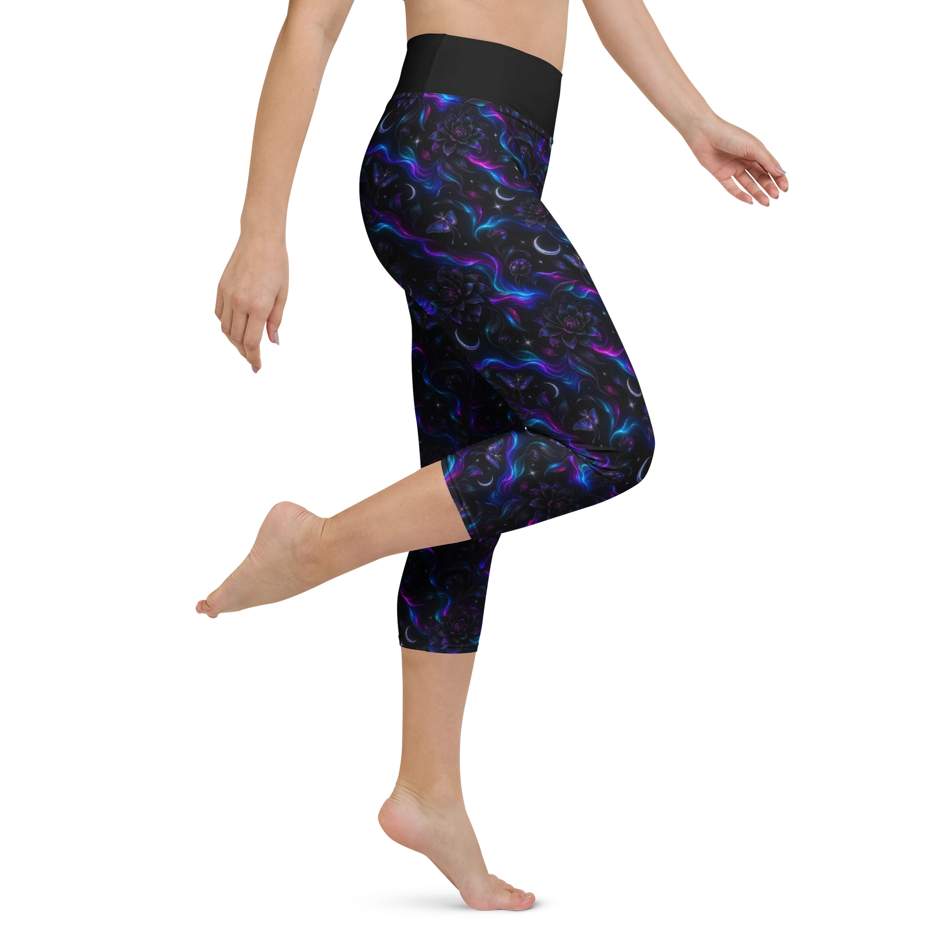 Blue Black and Celestial Goddess Yoga Capri Leggings | Fethria product image (1)