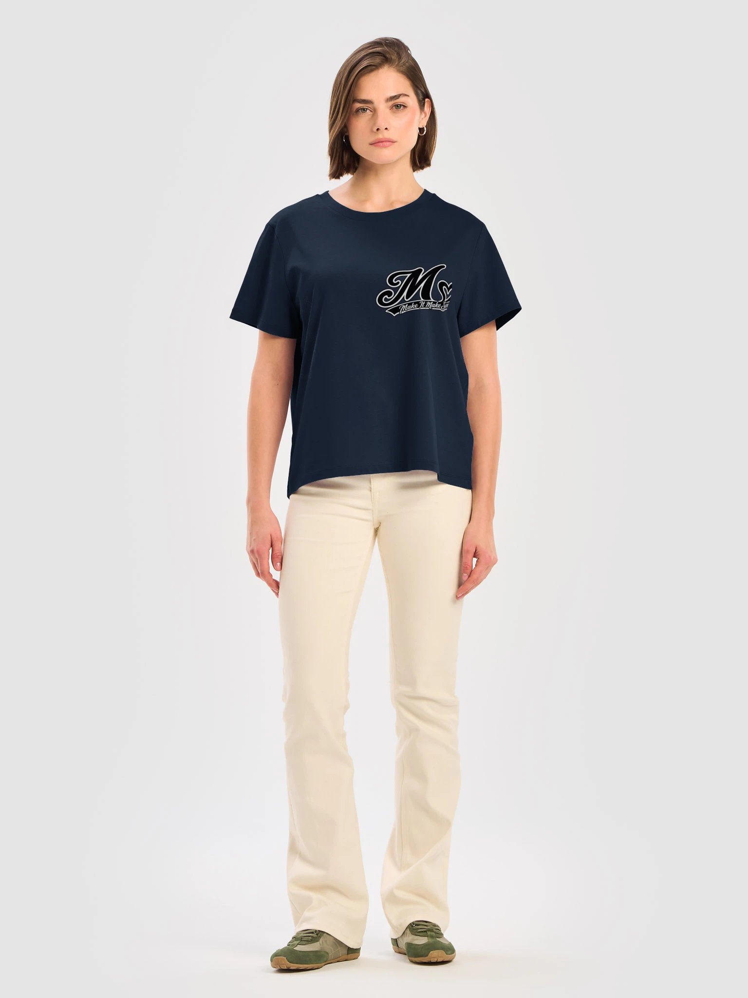 Make It Make Sense Women’s Black and White M Heart T-Shirt product image (22)