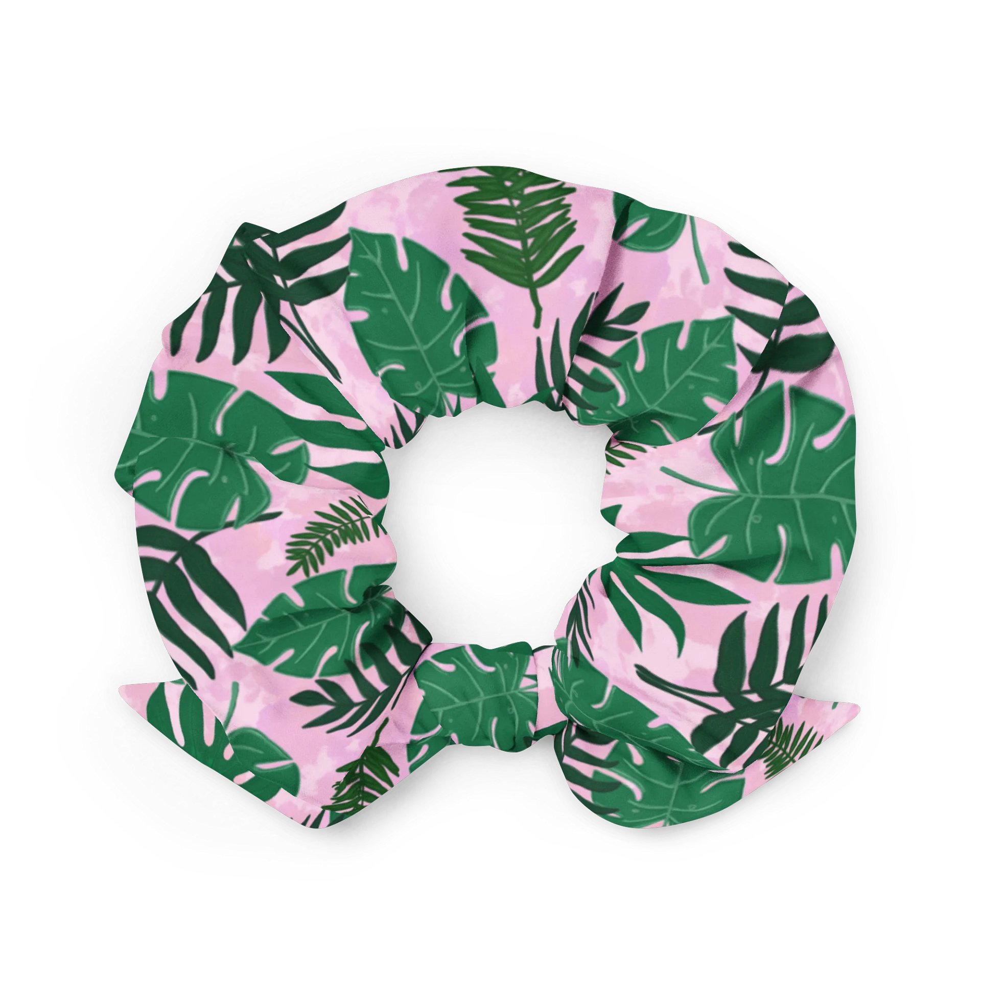Jungle Leaves Pattern-Pink Background Scrunchie product image (3)