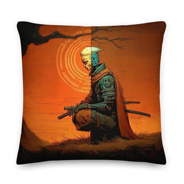 Circuit Ronin – Futuristic Samurai Meditation Cushion Cover product image (1)