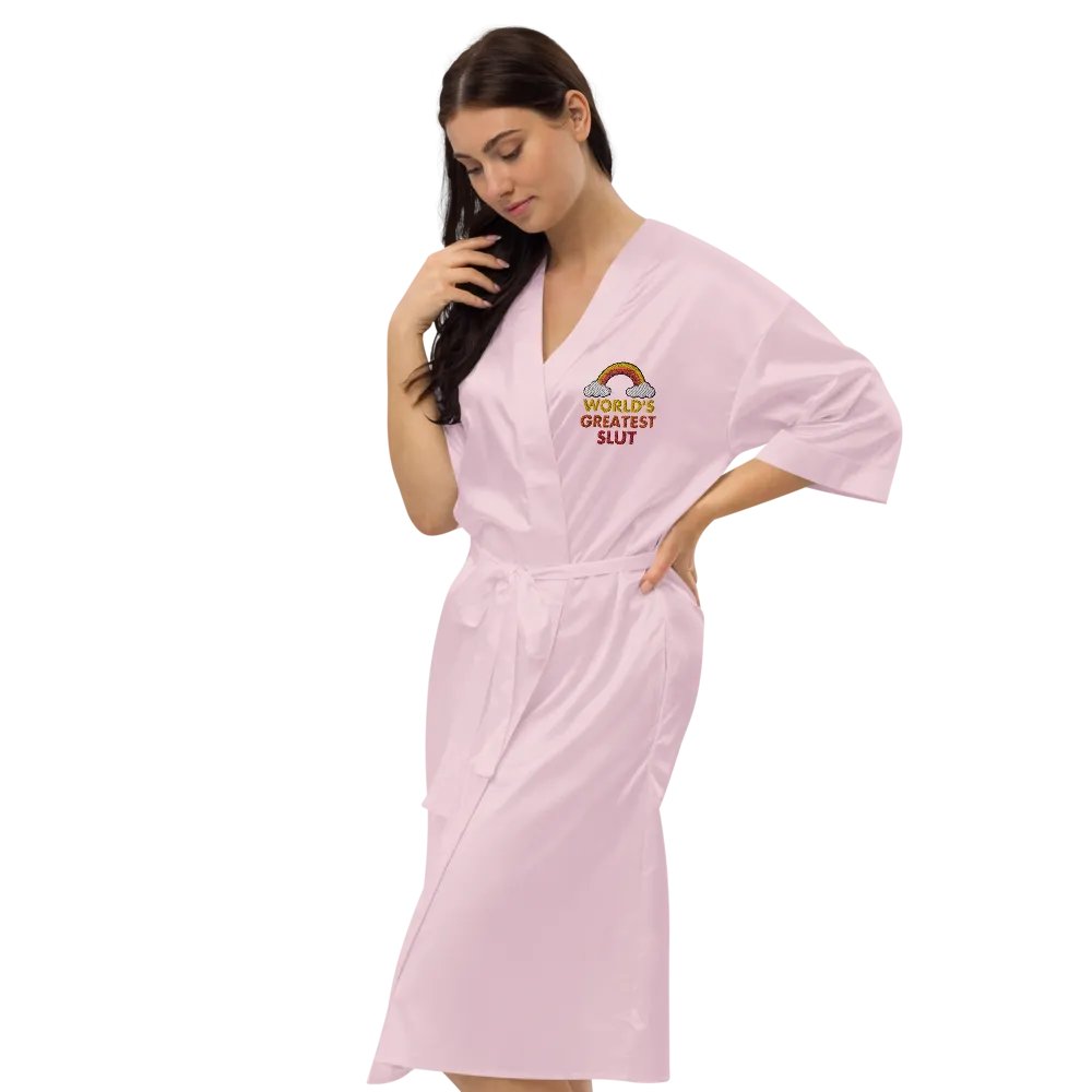 World's Greatest Slut embroidered satin robe product image (5)