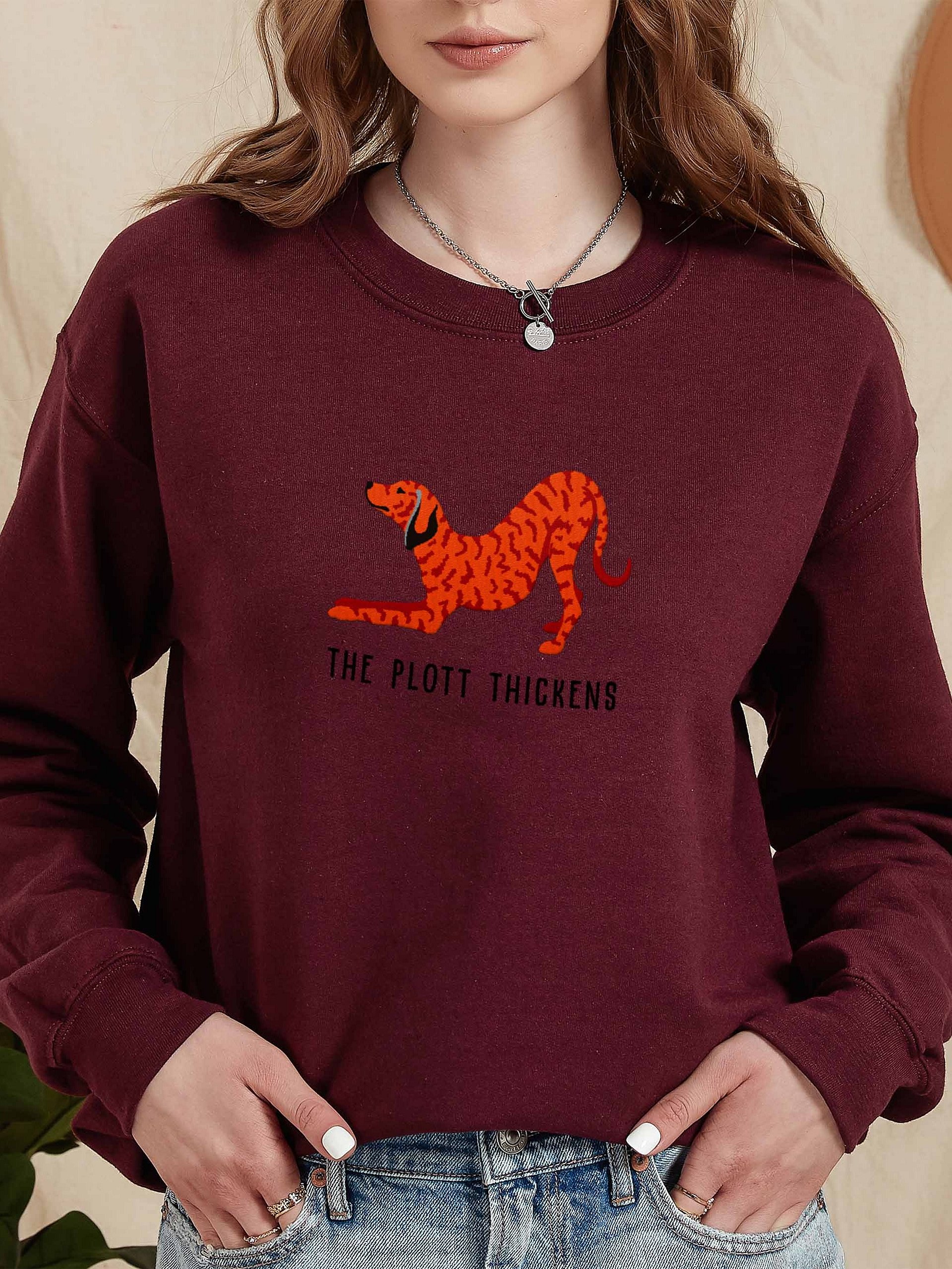 The Plott Thickens Sweatshirt (Embroidered) of a Plott Hound(Red Brindle) product image (2)