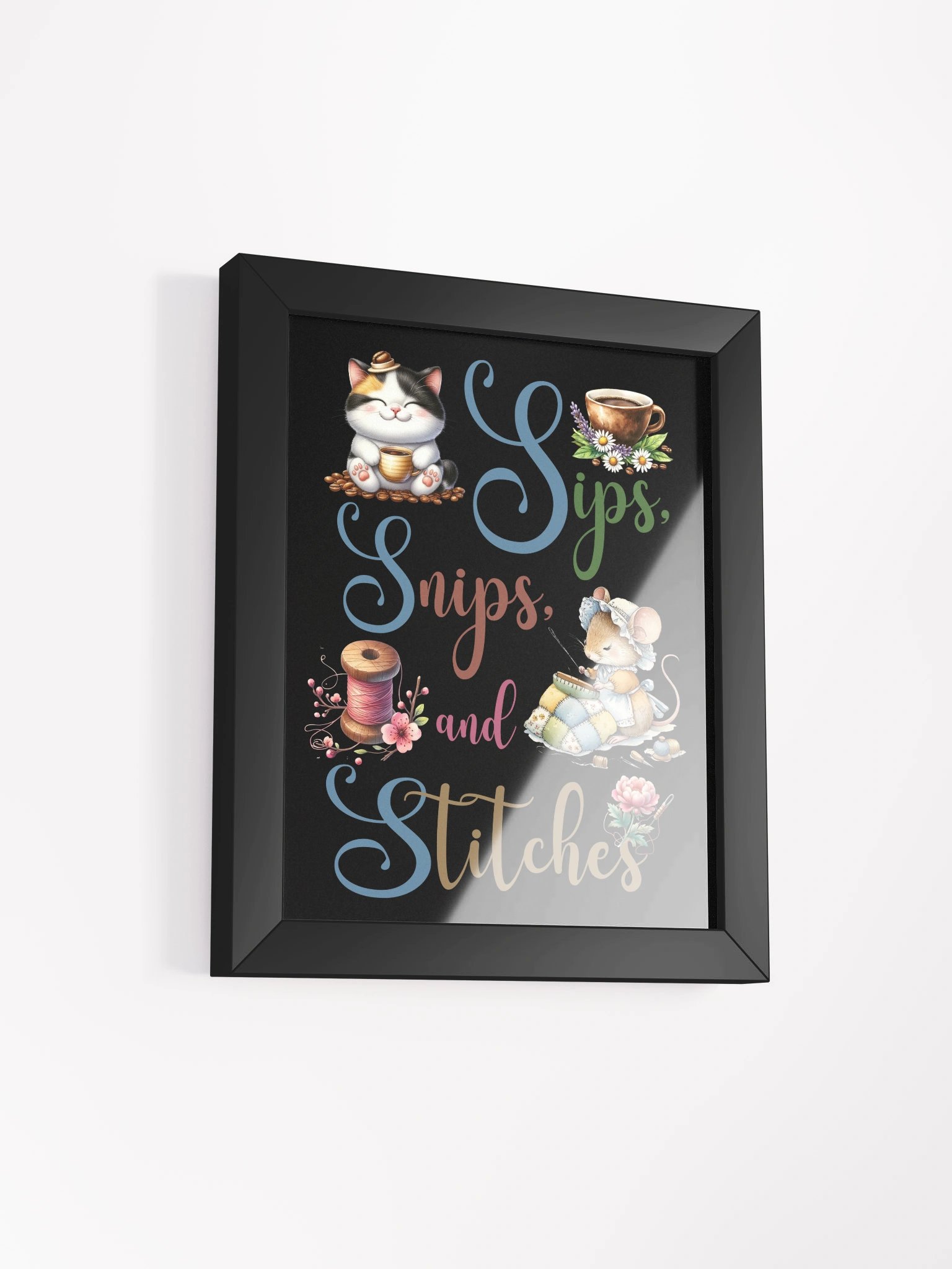 Sips Snips and Stitches Cat Coffee Framed Poster product image (25)