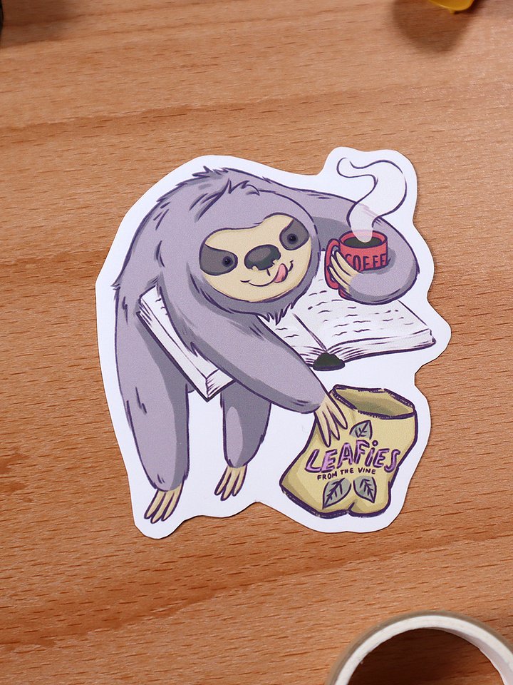 sticker : booklover sloth product image (2)
